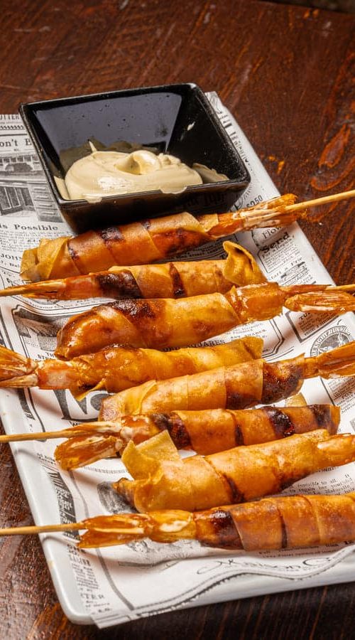 espiral de langostinos con alioli en el Ginlab